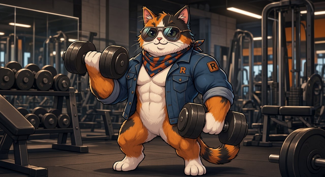 CaliCat lifting dumbbells at the gym